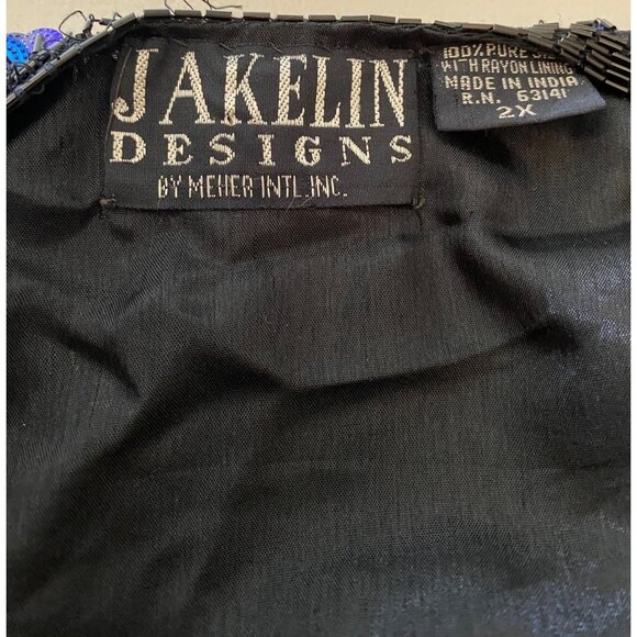 Jakelin Designs Sequin Embellished Silk Jacket Black Gold & Blue Size 2X - Picture 4 of 10